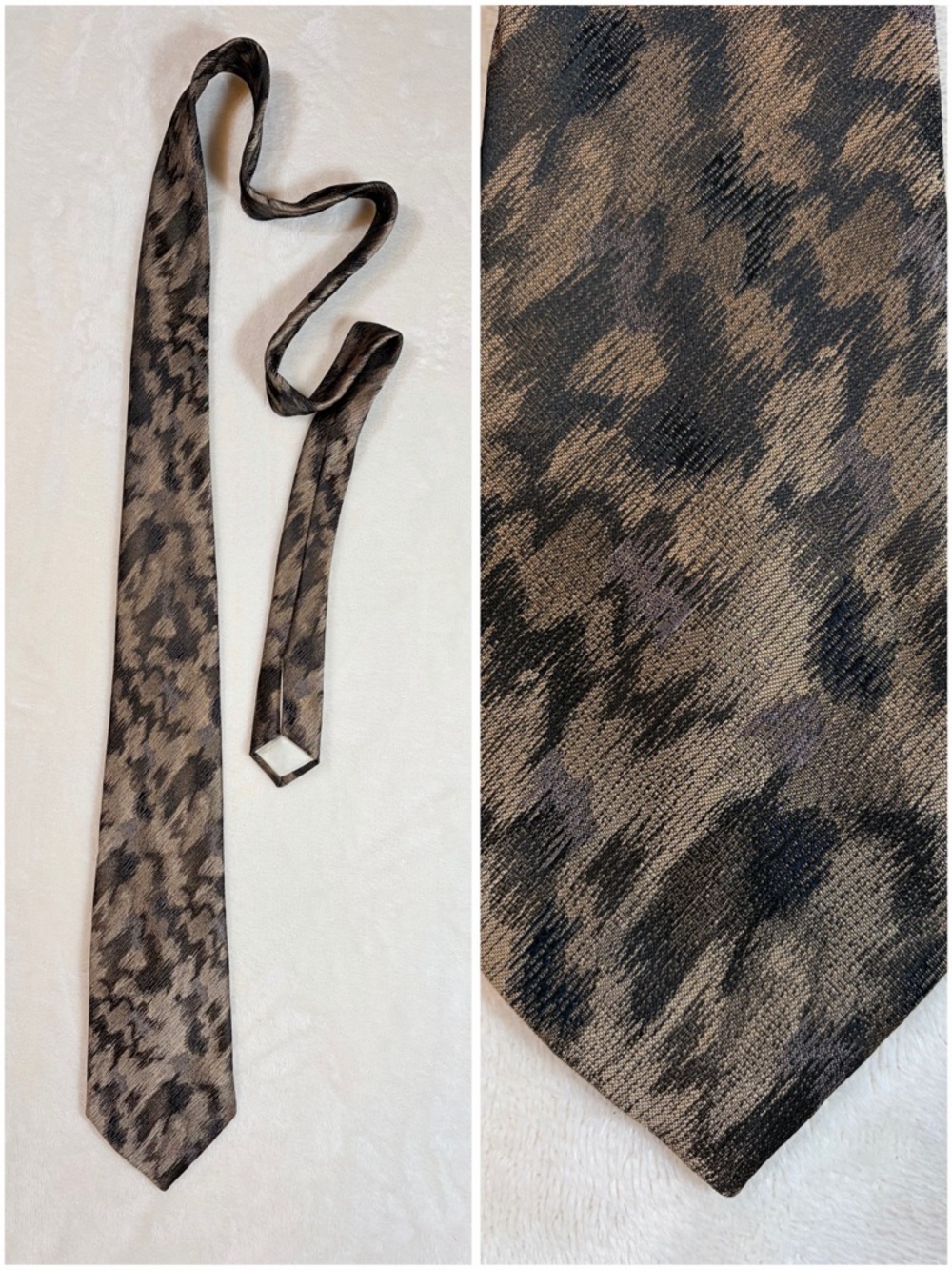 VTG Paco Rabanne Men's Abstract Brown Black Gray Silk Woven Jaquard‎ Classic Tie